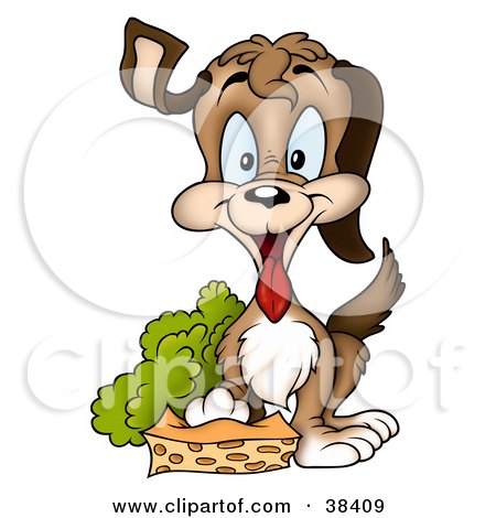 Clipart Illustration of a Happy Brown Dog Resting A Paw On A Sponge by dero