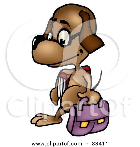 Clipart Illustration of a Dog Student Wearing Glasses And Walking With A Bag And School Book by dero