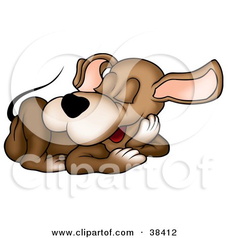 Clipart Illustration of a Cute Brown Dog Sound Asleep On The Floor by dero