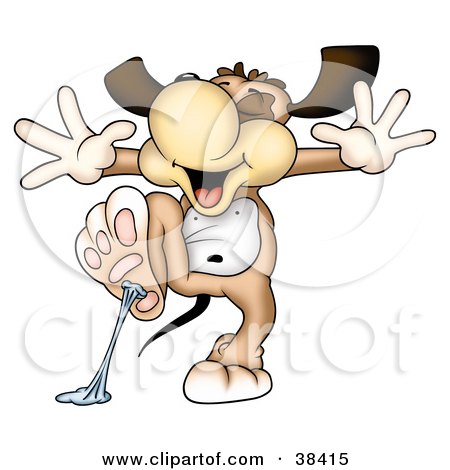 Clipart Illustration of a Surprised Dog With Gum Stuck To His Foot by dero