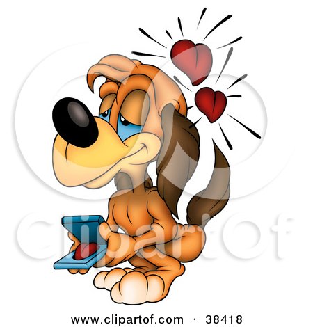 Clipart Illustration of a Loving Dog With Hearts, Giving A Heart To His Girlfriend by dero