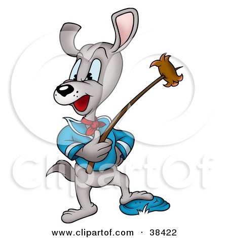 Clipart Illustration of a Camping Dog Roasting A Weenie On A Stick by dero