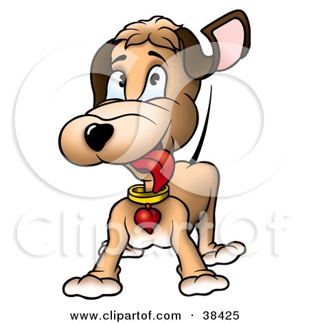 Clipart Illustration of an Excited Brown Dog With A Heart Collar, Wagging His Tail  by dero