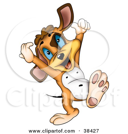 Clipart Illustration of a Happy Young Dog Holding His Arms Up And Walking by dero