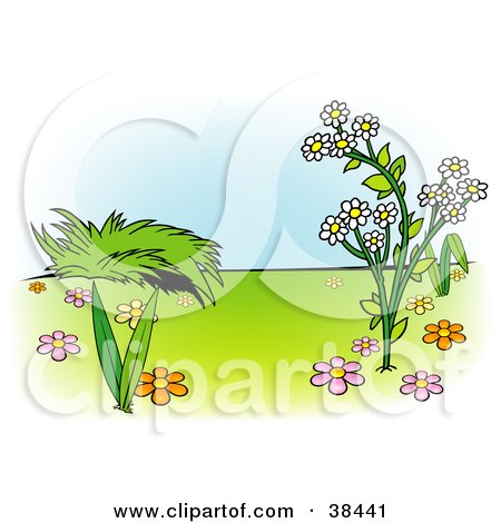 Clipart Illustration of a Nature Background Of Bushes And Flowers by dero