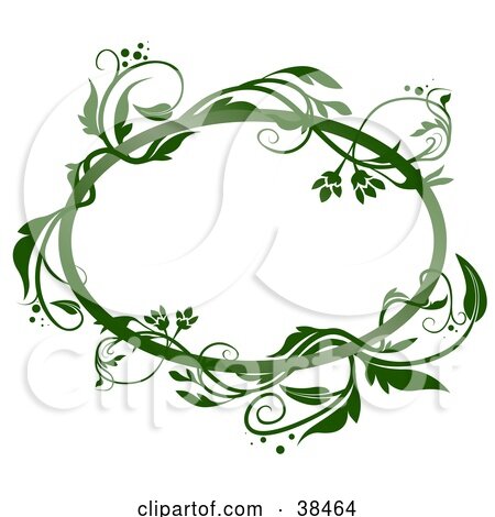Clipart Illustration of a Blank Oval Text Box Framed In Green Vines by dero
