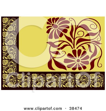 Clipart Illustration of a Yellow, Black And Brown Floral Border by dero