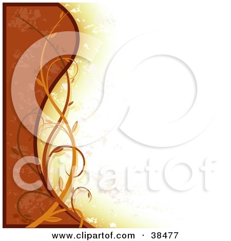 Clipart Illustration of a Faint Orange Background With Waves Of Orange With Grunge And Vines On The Left Edge by dero