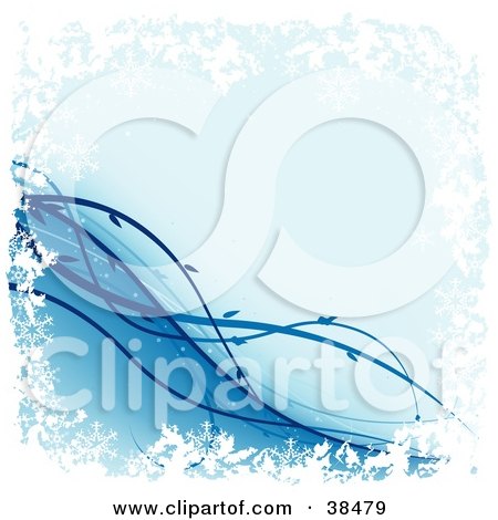 Clipart Illustration of a Blue Background With Diagonal Vines, Bordered With White Grunge by dero