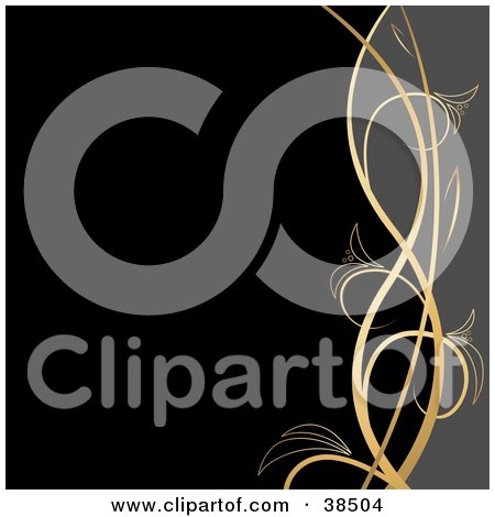 Clipart Illustration of a Golden Vine Dividing A Right Edge Of Gray From A Black Background by dero