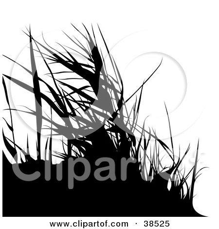 Clipart Illustration of Black Silhouetted Grasses by dero