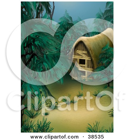 Clipart Illustration of a Deserted Cottage In A Dark Misty Green Forest by dero