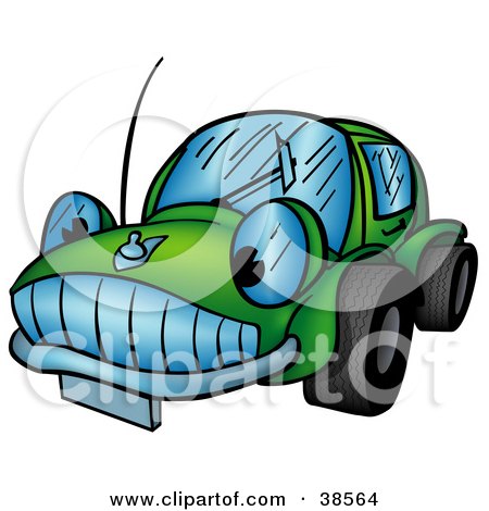 Clipart Illustration of a Friendly Green Car Character With Wide Tires by dero