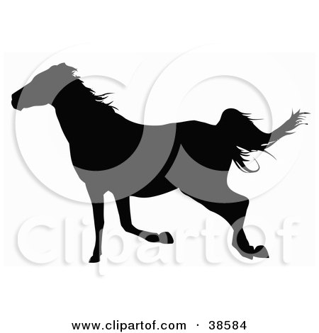 Clipart Illustration of a Black Silhouette Of A Running Horse by dero