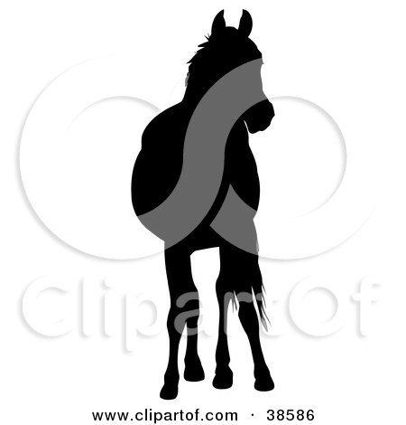 Clipart Illustration of a Black Silhouetted Horse Standing by dero