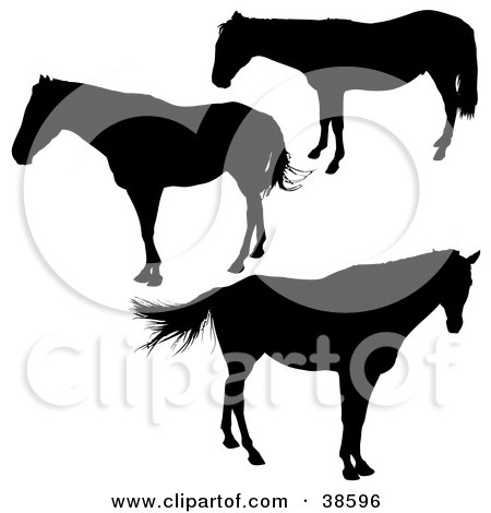 Clipart Illustration of Three Silhouetted Horses by dero