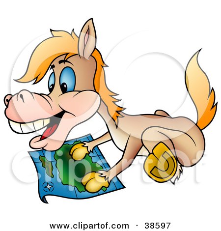 Clipart Illustration of a Happy Horse Gazing At A Map by dero
