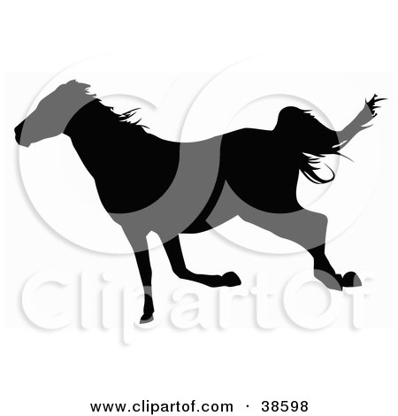 Clipart Illustration of a Black Silhouetted Trotting Horse by dero