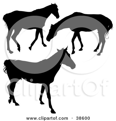 Clipart Illustration of Silhouetted Horses Walking and Grazing by dero