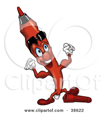 Clipart Illustration of a Strong Red Marker Flexing His Muscles by dero