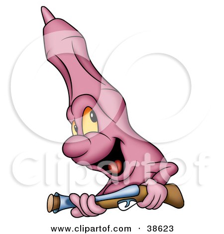 Clipart Illustration of a Pink Marker Holding A Rifle by dero