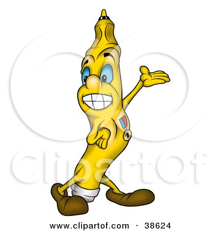 Clipart Illustration of a Yellow Marker Holding One Arm Out While Presenting Something by dero