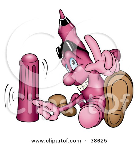 Clipart Illustration of a Playful Pink Marker Flicking His Cap by dero