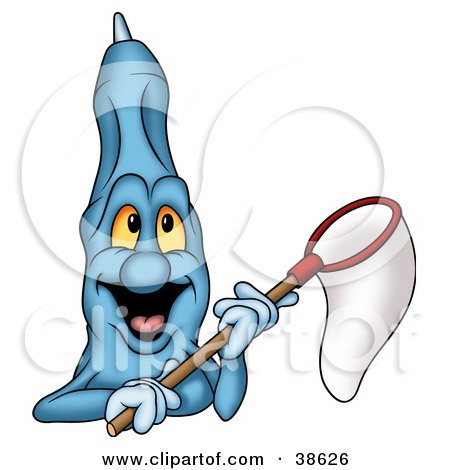 Clipart Illustration of a Blue Marker Holding A Net by dero