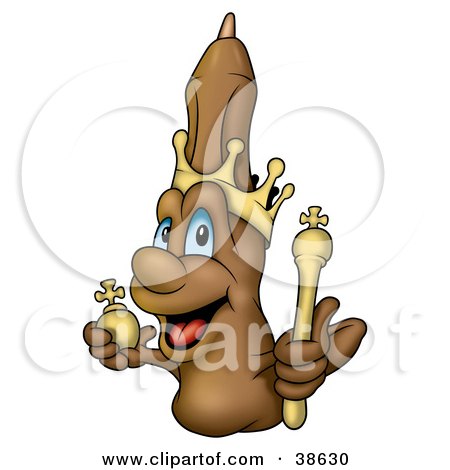 Clipart Illustration of a Brown King Marker Wearing A Crown And Holding A Staff by dero