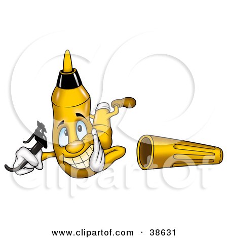 Clipart Illustration of a Smiling Yellow Marker Holding His Sunglasses And Laying On His Belly by dero