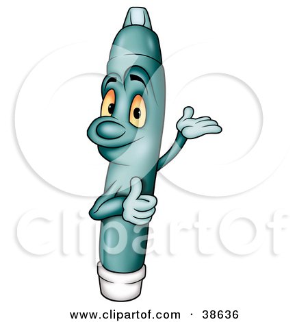 Clipart Illustration of a Blue Marker Giving The Thumbs Up And Holding His Arm Out by dero