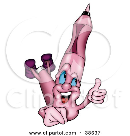 Clipart Illustration of a Happy Pink Marker Giving The Thumbs Up by dero