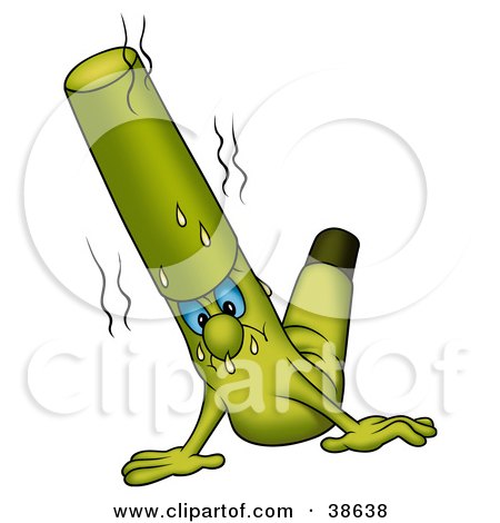 Clipart Illustration of a Sweaty Green Marker Doing Push Ups by dero