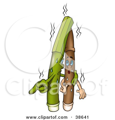 Clipart Illustration of Sweaty Green And Brown Markers Embracing by dero