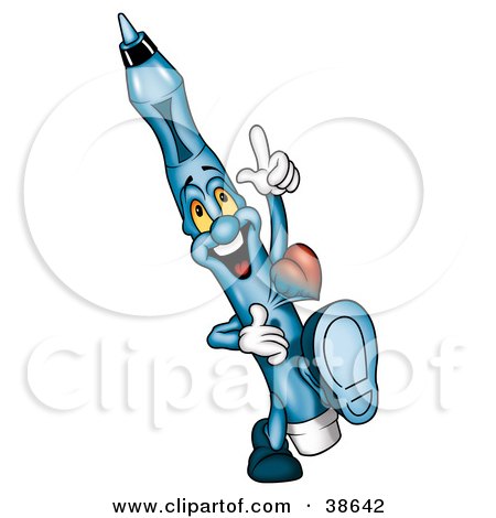 Clipart Illustration of a Blue Marker Walking With His Heart Beating Out Of His Chest by dero