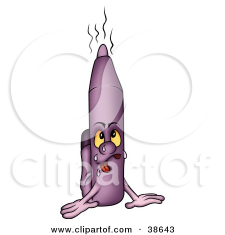 Clipart Illustration of a Sweaty Purple Marker Doing Push Ups by dero