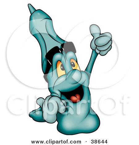 Clipart Illustration of a Blue Marker Wearing Shades And Giving The Thumbs Up by dero