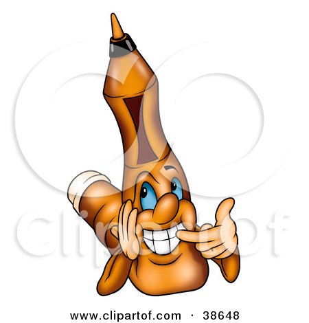 Clipart Illustration of a Smiling Orange Marker Pointing To His Teeth by dero