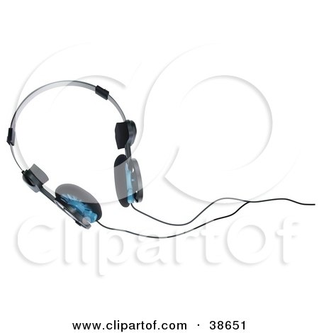 Clipart Illustration of a Pair of Black and Blue Headphones by dero