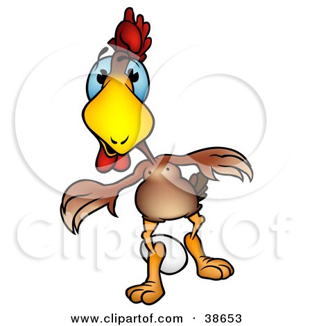 Clipart Illustration of a Brown Hen Chicken Guarding An Egg by dero