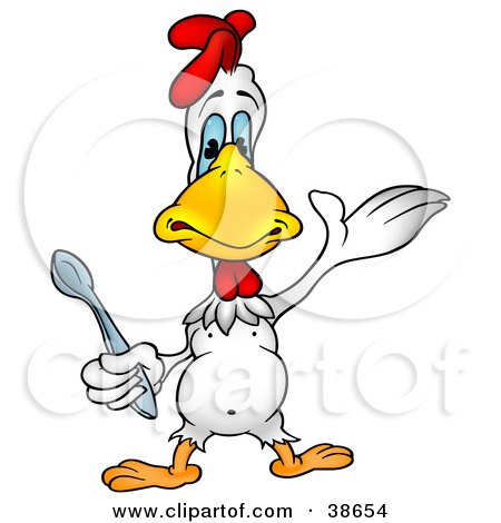Clipart Illustration of a White Hen Holding a Spoon by dero