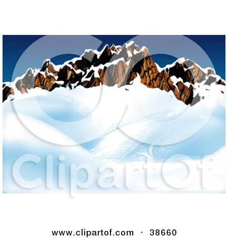 Clipart Illustration of a Rocky Mountain Ridge Surrounded By Snow by dero