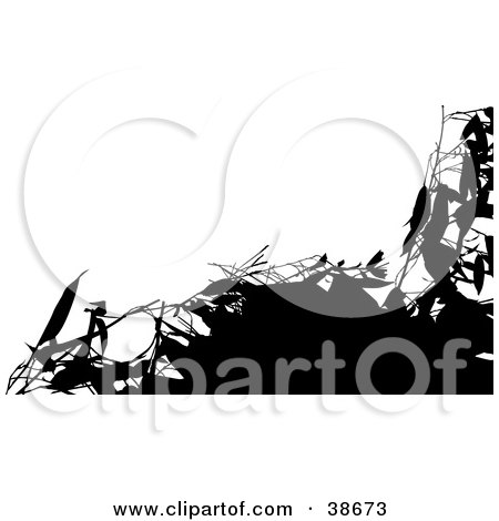 Clipart Illustration of a Black Silhouetted Leafy Shrub by dero