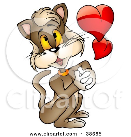 Clipart Illustration of a Romantic Brown Cat Daydreaming About His Love by dero