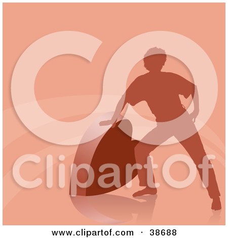 Clipart Illustration of a Silhouetted Man Leaning Against A Heart On A Pink Background With Lines by dero