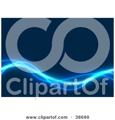 Clipart Illustration of Waves Of Blue Lightning Along The Bottom Of A Dark Blue Background by dero