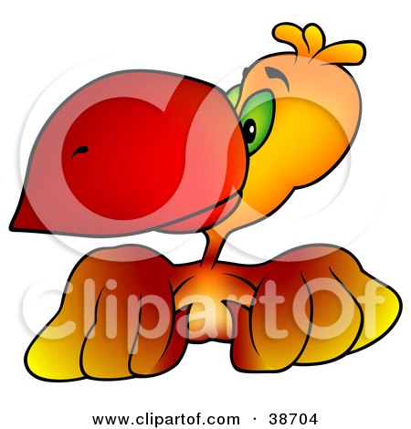 Clipart Illustration of a Curious Green Eyed Orange Parrot With A Red Beak by dero