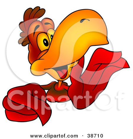 Clipart Illustration of a Gossiping Red Parrot Whispering And Pointing by dero