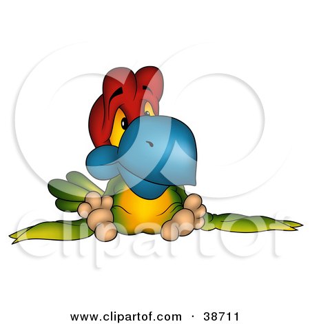 Clipart Illustration of a Depressed Colorful Parrot Slouching by dero