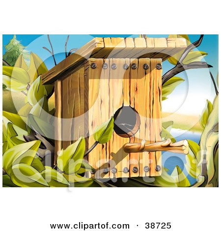 Clipart Illustration of a Wood Bird House With A Perching Stick by dero